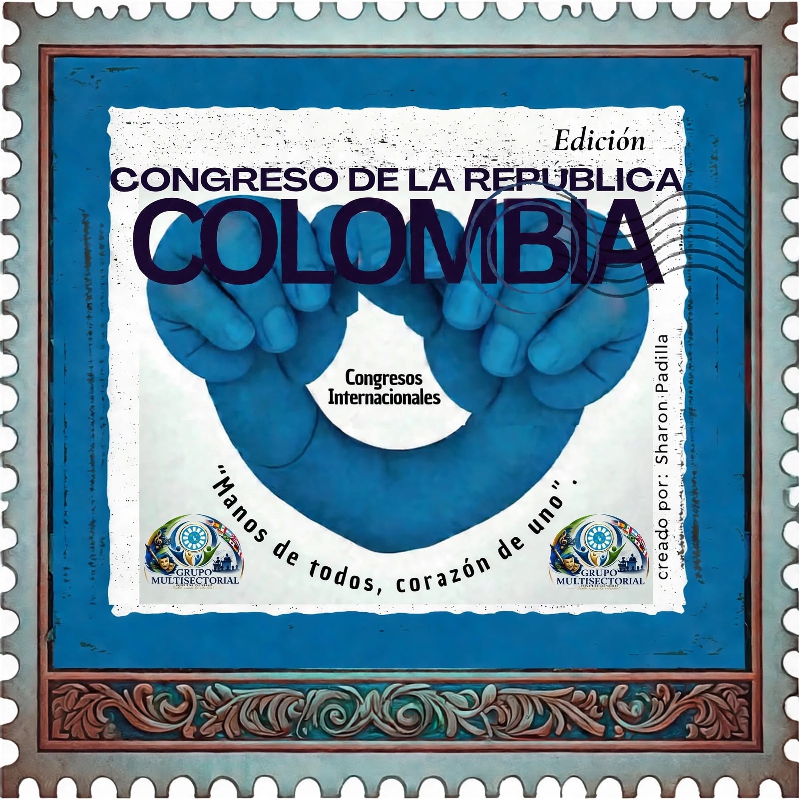 Estampilla Oficial — Manos de todos, corazón de uno — Logo Congreso